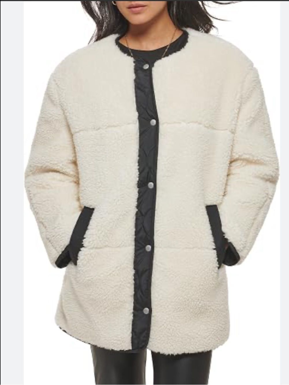 Levi's Reversible Quilted Snap up Cream and Black Teddy Sherpa Jacket Size Small